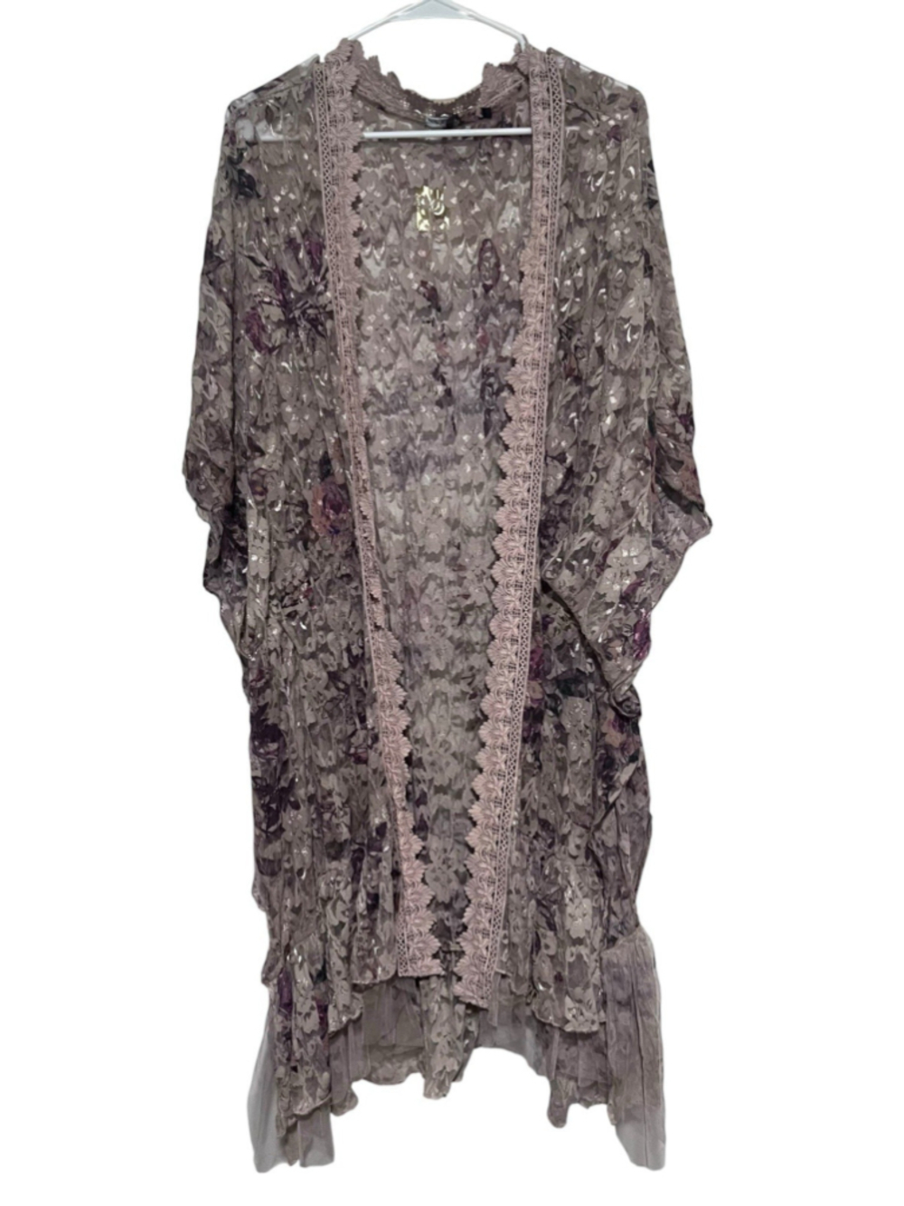 Angel Heart Boutique Floral Lace Kimono Duster Tapestry Tulle Plus Size 1X 2X